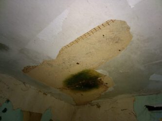 2020-10-03 Erstes Geschoss, ehemaliges Kinderzimmer Nr. 2, mit Schimmelfleck in der Decke